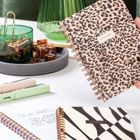 Cep Boy 10x14 cm Spiralli Çizgili Karton Kapak 3'lü Defter Seti Leopar
