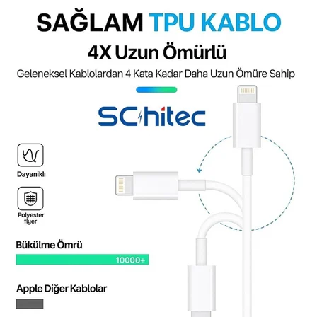 3A 60W Type-C to Lightning Hızlı Data ve Şarj Kablosu 3 Metre Beyaz SX25