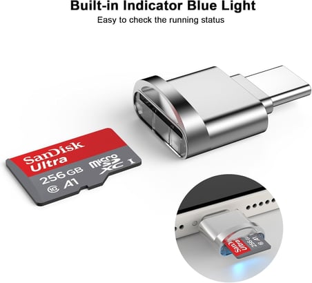 iPhone 16 Micro SD Kart Okuyucu Adaptörü,USB Tip C - Micro SD/TF Kart Okuyucu Görüntüleyici Mikro SD Kart Adaptörü iPhone 15/15 Plus/15 Pro/15 Pro Max ile Uyumlu, iPad,Samsung (Gri)