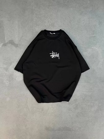 Modi Green Unisex Bisiklet Yaka Baskılı Oversize T-Shirt - Siyah
