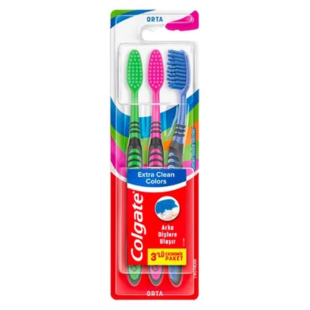3 Adet Colgate Extra Clean Colors Orta Diş Fırçası