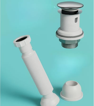 Pop-Up Lavabo Sifon Seti – Körüklü Tahliye ve Adaptör Conta Dahil, Kolay Montaj ve Standart Uyumlu Tasarım