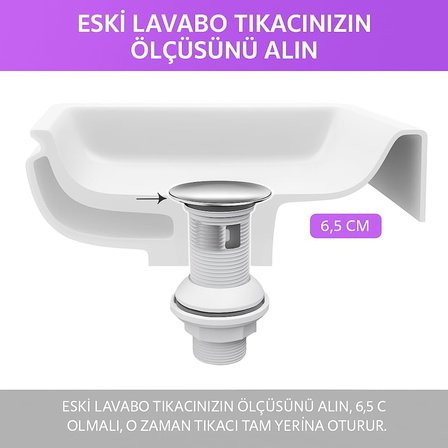 Pop-Up Lavabo Sifon Seti – Körüklü Tahliye ve Adaptör Conta Dahil, Kolay Montaj ve Standart Uyumlu Tasarım