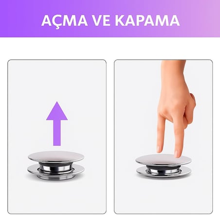 Pop-Up Lavabo Sifon Seti – Körüklü Tahliye ve Adaptör Conta Dahil, Kolay Montaj ve Standart Uyumlu Tasarım