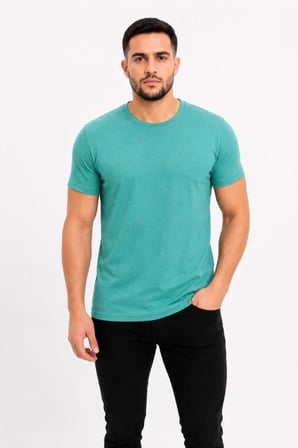 Modi Green Erkek Basic Tişört Bisiklet Yaka Kısa Kol Günlük Yazlık Slim Fit T-Shirt - Su Yeşili