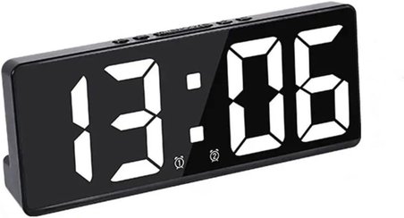 Masa Saati Derece Alarm Takvim Pil(Dahil Değildir)+Şarjlı Led Işıklı Dijital Siyah