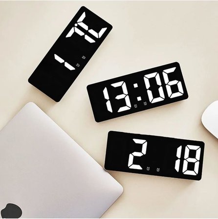 Masa Saati Derece Alarm Takvim Pil(Dahil Değildir)+Şarjlı Led Işıklı Dijital Siyah