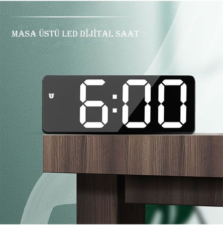 Masa Saati Derece Alarm Takvim Pil(Dahil Değildir)+Şarjlı Led Işıklı Dijital Siyah