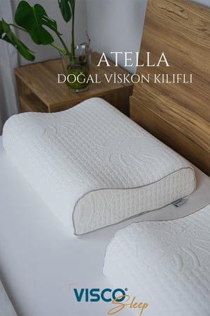 Ortopedik Visco Yastık Boyun Destekli Yastık Visko Yastık Atella Doğal Viskon Kılıflı 60x40x14-12 Cm