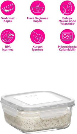Fresco Cam Saklama Kabı Tekli Orta Boy 720 Ml Kare Beyaz Kilitli Kapak