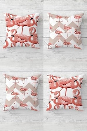 Flamingo Zigzag Desenli Gizli Fermuarlı Kırlent Kılıfı Koltuk Yastık Kılıfı Takım(4adet), Beyaz-Pembe 43 x 43
