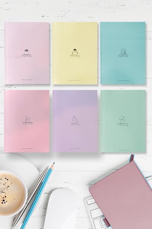 A5 Ebat Kalın Karton Kapaklı Ciltli 6'lı Defter Seti (2* Çizgili-Çizgisiz-Kareli) 128 Sayfa 90 gram Amerikan Cilt Pastel Seri Çek Kopart Sayfa Mikro Perforaj