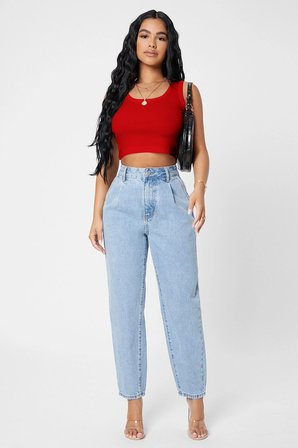 Modi Green Kadın Kırmızı Kare Yaka Crop Top Bluz