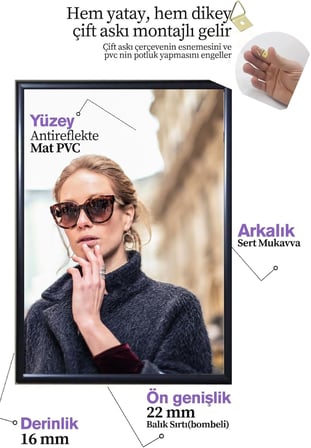 22lik Puzzle Poster Resim Çerçevesi PVCli Postersiz Resimsiz Çerçeve (Siyah, 48x68)