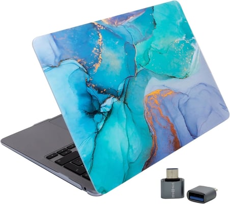 MateBook D15 Uyumlu Kristal Parlak TPU Kılıf | Mermer Desenli Lazer Baskı İnce Sert Kapak Laptop Koruyucu Açık Yeşil