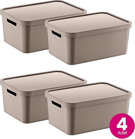 4'Lü Set Stafi Çok Amaçlı Kapaklı Kutu Terra 4,5 LT - BEJ, Çok Amaçlı Kapaklı Kutu, Ev-Ofis-Depo İçin, Kapaklı Saklama Kutusu