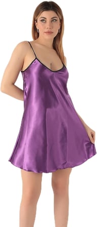 miorre Ince Askılı Mini Saten Gecelik,Mürdüm 2Xl