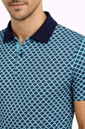 Modi Green Erkek Pike Kumaş Polo Yaka Desenli Tişört Kısa Kol Yazlık T-Shirt - Turkuaz