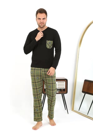 Modi Erkek Uzun Kol Penye Siyah Pijama Takımı 6861