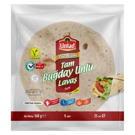 5 Adet Untad Premium Tam Buğday Unlu Lavaş 8'li 560 G