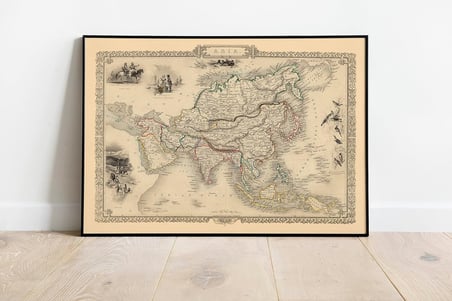 Pegziz pgzzNM203 Asya Kıtası 1851 Haritası Sanatsal Duvar Dekorasyon Poster 60x90cm.