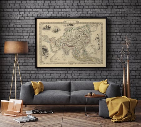Pegziz pgzzNM203 Asya Kıtası 1851 Haritası Sanatsal Duvar Dekorasyon Poster 60x90cm.