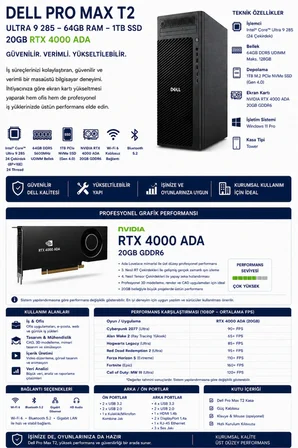 Pro Max T2 Core Ultra 9 285 RTX 4000 Ada 20GB 96GB RAM 2TB SSD FreeDOS FCT225012P327 Masaüstü İş İstasyonu + PER4 USB Bellek