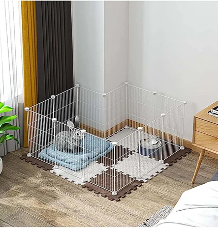 12 Panel Metal Beyaz Renk Evcil Küçük Hayvan Kedi Köpek Kuş Evi Kafesi Oyun Parkı