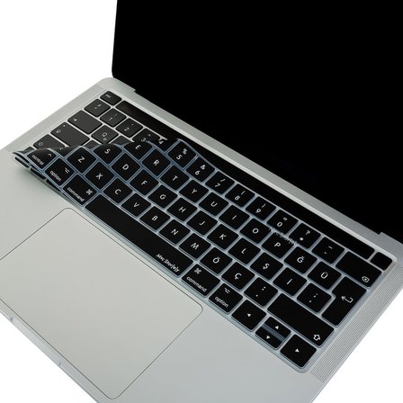 MacBook Pro Touch Bar Türkçe Q Klavye Koruyucu Silikon Keyboard Cover 13-15 İnç Uyumlu A1706 A1989 A2159 A1707 A1990 | UK ISO Ters L Enter Siyah