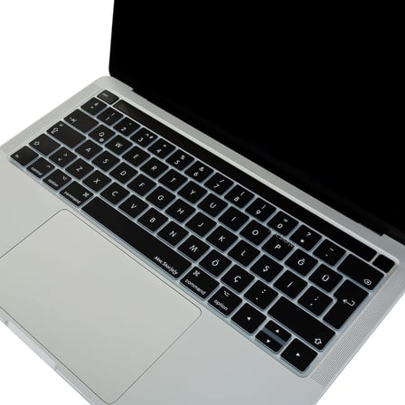 MacBook Pro Touch Bar Türkçe Q Klavye Koruyucu Silikon Keyboard Cover 13-15 İnç Uyumlu A1706 A1989 A2159 A1707 A1990 | UK ISO Ters L Enter Siyah