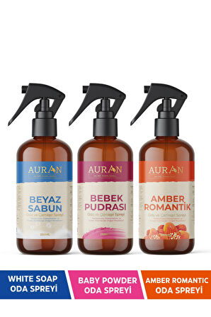 Beyaz Sabun, Bebek Pudrası ve Amber Romantik Oda Ve Çamaşır Spreyi Oda Kokusu 3'lü Set 250ml