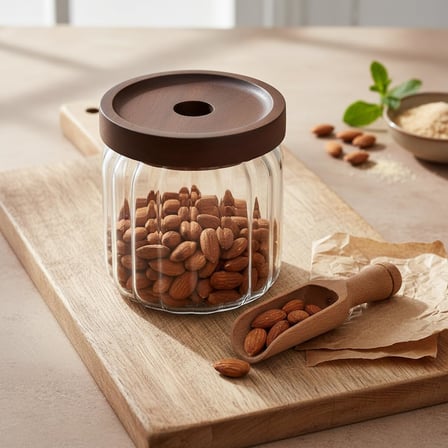 Akasya Kapaklı Çizgili Cam Kavanoz (450 ml) | Hava Geçirmez, Modern Fitilli Tasarım Gıda Saklama Kabı | Baharat, Kuruyemiş, Atıştırmalık ve Kahve Kavanozu (9x10 cm)