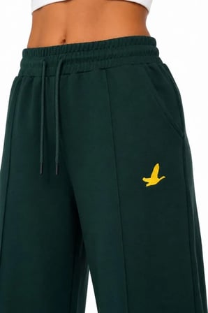 Modi Green Osy Modal Yumuşak Dokulu Cima Dikişli Nakışlı Cepli Oversize Bol Paça Eşofman Altı - Yeşil