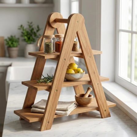 Doğal Akasya Ahşap 3 Katlı Sunum Standı - 37X12.3X37.5 Cm Çok Amaçlı Katlı Servis Tepsisi, Kurabiyelik Ve Peynir Sunumluğu