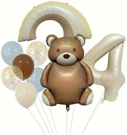 Retro Renk Ayicik Folyolu Yaş Balon Set, 4