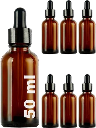 50 ml Metal Kapaklı Damlalık Dropper Şişesi Serum 50 cc Cam Şişe 6 Adet (Siyah Kapak, Amber/Kahverengi)