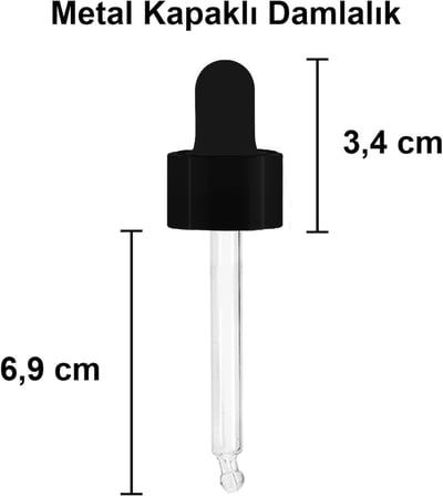 50 ml Metal Kapaklı Damlalık Dropper Şişesi Serum 50 cc Cam Şişe 6 Adet (Siyah Kapak, Amber/Kahverengi)