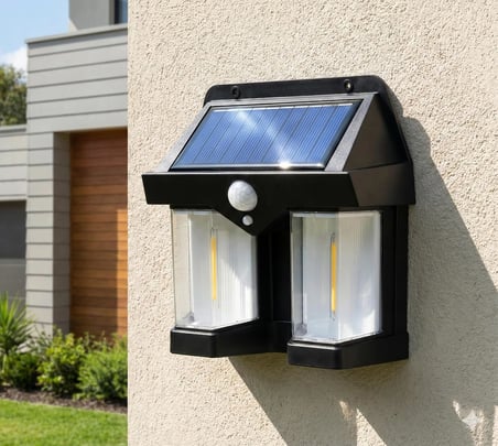 CBK Güneş Enerjili Duvar Lambası, Hareket Sensörlü, Çift COB LED, IP65 Su Geçirmez, Siyah