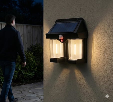 CBK Güneş Enerjili Duvar Lambası, Hareket Sensörlü, Çift COB LED, IP65 Su Geçirmez, Siyah