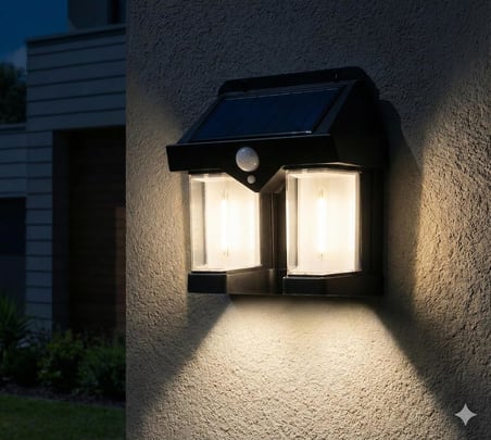 CBK Güneş Enerjili Duvar Lambası, Hareket Sensörlü, Çift COB LED, IP65 Su Geçirmez, Siyah
