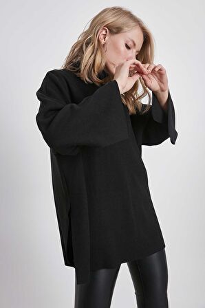 Düşük Kol Yakalı Yanlar Yırtmaçlı Örme Oversize Bluz