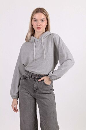 Yarasa Kol Kapşonlu Crop Sweatshirt