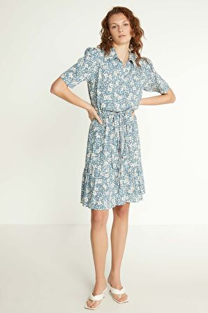 Yakalı Çıtır Çicek Desenli Elbise