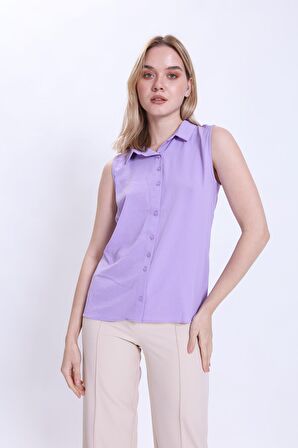 Sıfır Kol Yakalı Önden Düğmeli Bluz