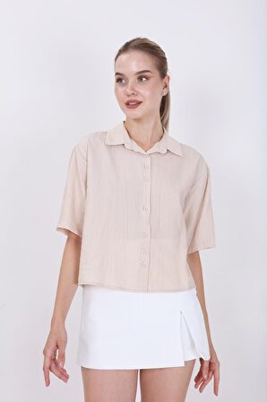 Önden Düğmeli Kısa Kol Gömlek