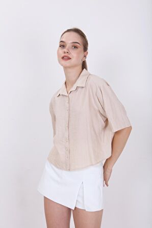 Önden Düğmeli Kısa Kol Gömlek