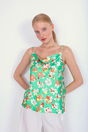 İp Askılı Çiçek Desenli Bluz