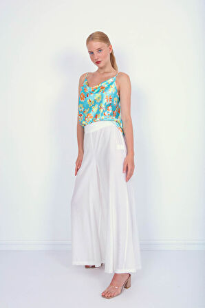 Arkası Lastikli Bol Paça Pantolon