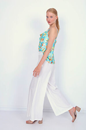 Arkası Lastikli Bol Paça Pantolon