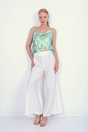 Arkası Lastikli Bol Paça Pantolon